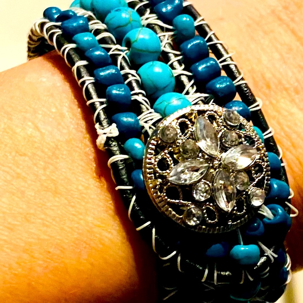 Triple Wrap Spider Cuff Seed Bead Bracelet